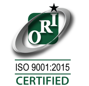 A picture of the ORI ISO certification badge with the letters ORI inside an oval with a star at the top.