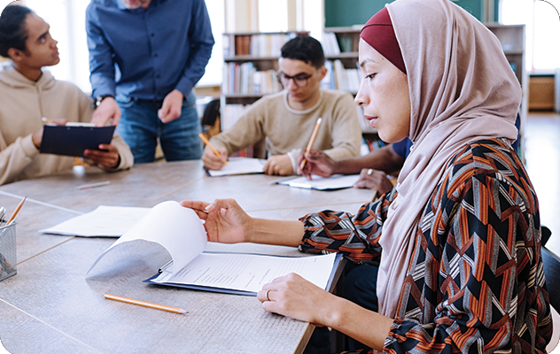 A picture of a student taking a language proficiency assessment