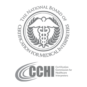 A picture of two logos for CCHI and NBCMI two certifying bodies for qualified medical interpreter certification