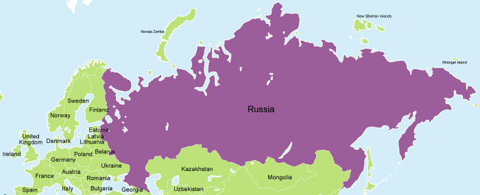 A picture of a map of Russia highlighted in purple.