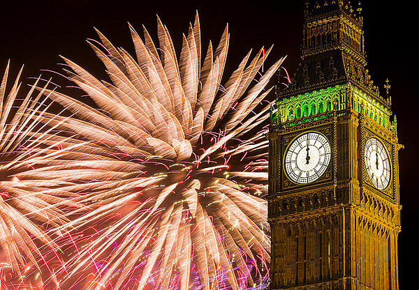 new years traditions around the world. Fireworks behind big ben in London