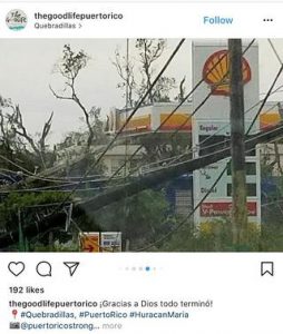 Capture from Instagram of destruction in Puerto Rico from Hurricane Maria