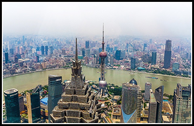 Shanghai skyline with smog