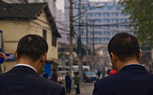 Business men walking down the street