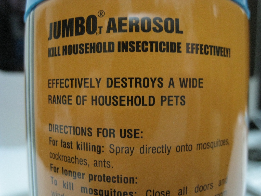 Jumbo Aerosol can that says kill household insecticide effectively