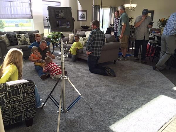 Robinson family filming a commercial in their house