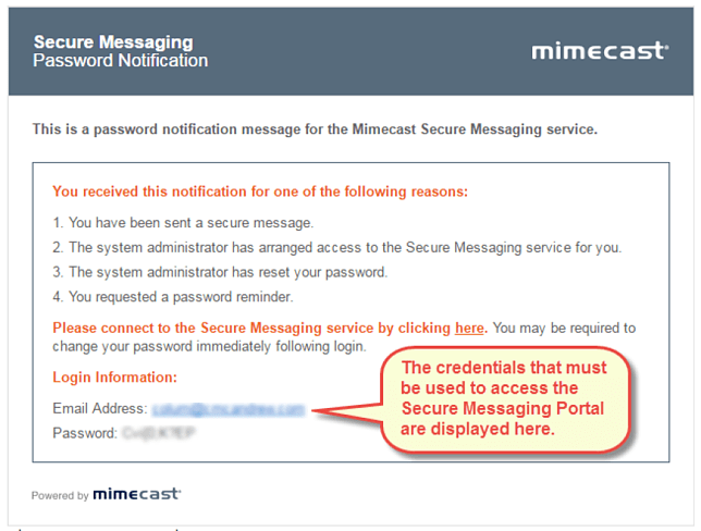 Screenshot from Mimecast with instructions