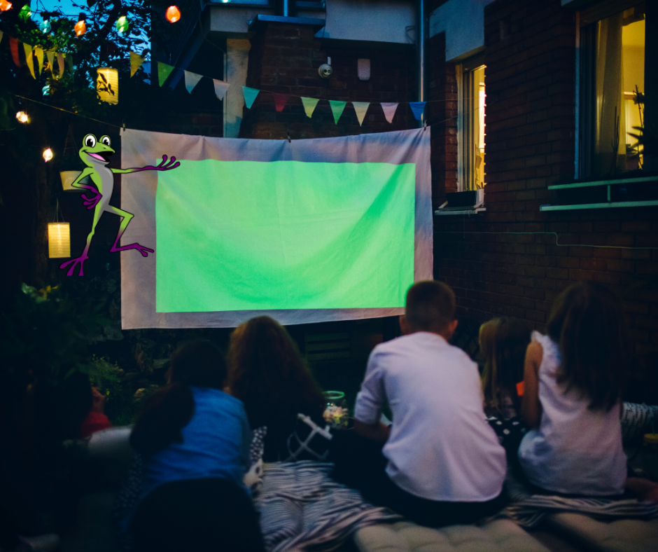 Terpii at a backyard movie for Halloween