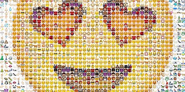 emoji marketing photo of lots of emoji that make up a heart faced emoji