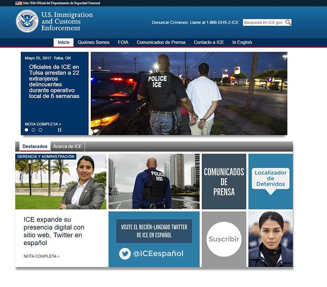 immigration and customs enforcement website screenshot