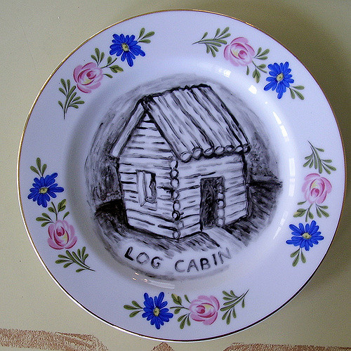 Hand painted with a log cabin