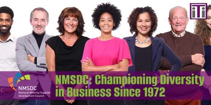 Diverse group of business people with NMSDC logo.