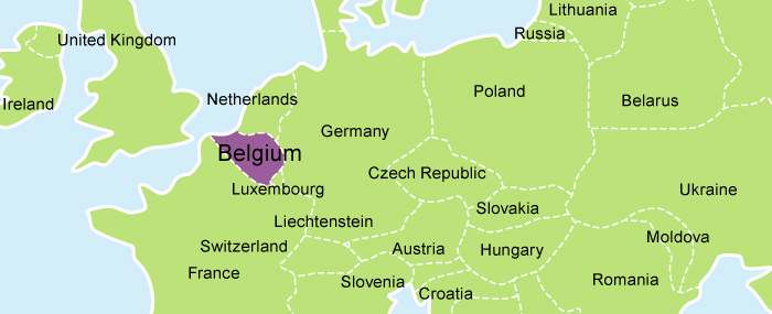 A picture of a map of Belgium highlighted in purple.