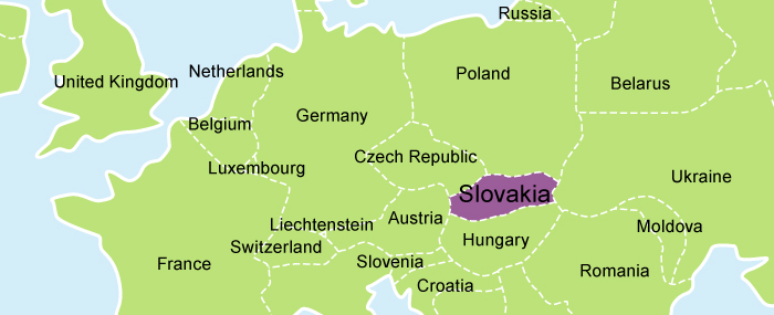 A picture of a map of Slovakia highlighted in purple.