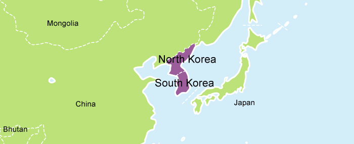 A picture of a map of South Korean & North Korean highlighted in purple.