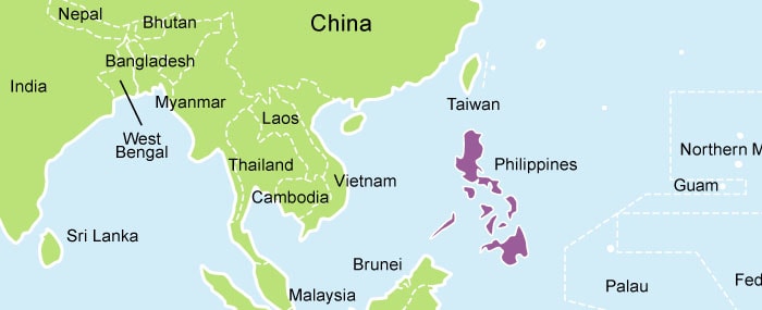 A picture of a map of Philippines highlighted in purple.