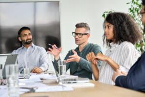 Culturally diverse group discussing work